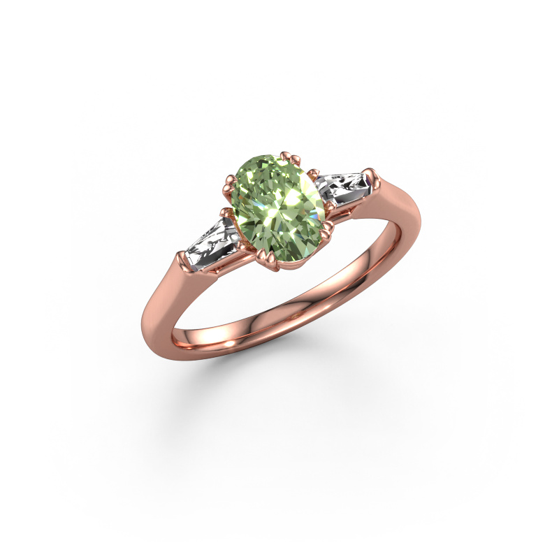 Image of Engagement ring Indy OVL 585 rose gold Green lab grown diamond 8x6 mm