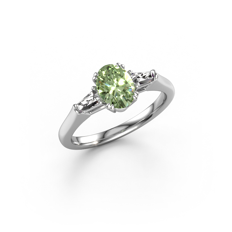 Image of Engagement ring Indy OVL 585 white gold Green lab grown diamond 8x6 mm