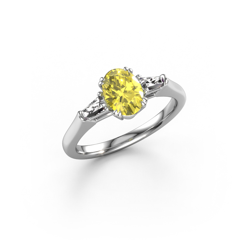 Image de Bague de fiançailles Indy OVL 585 or blanc Diamants synthétiques jaune 8x6 mm