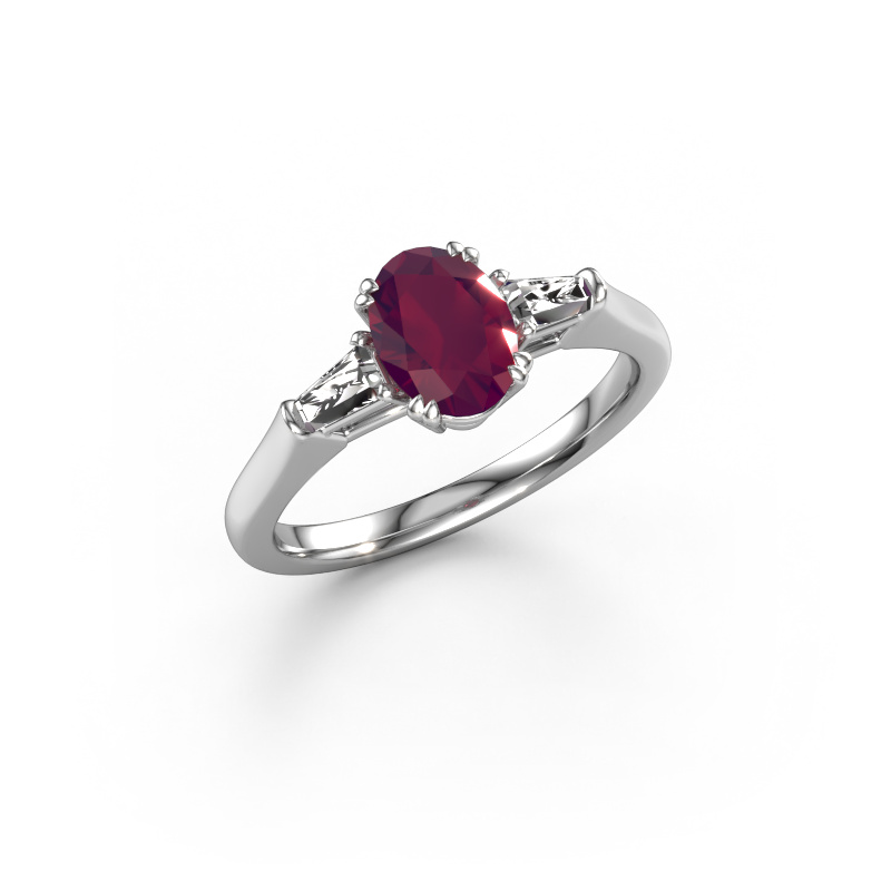 Image of Engagement ring Indy OVL 950 platinum Rhodolite 8x6 mm