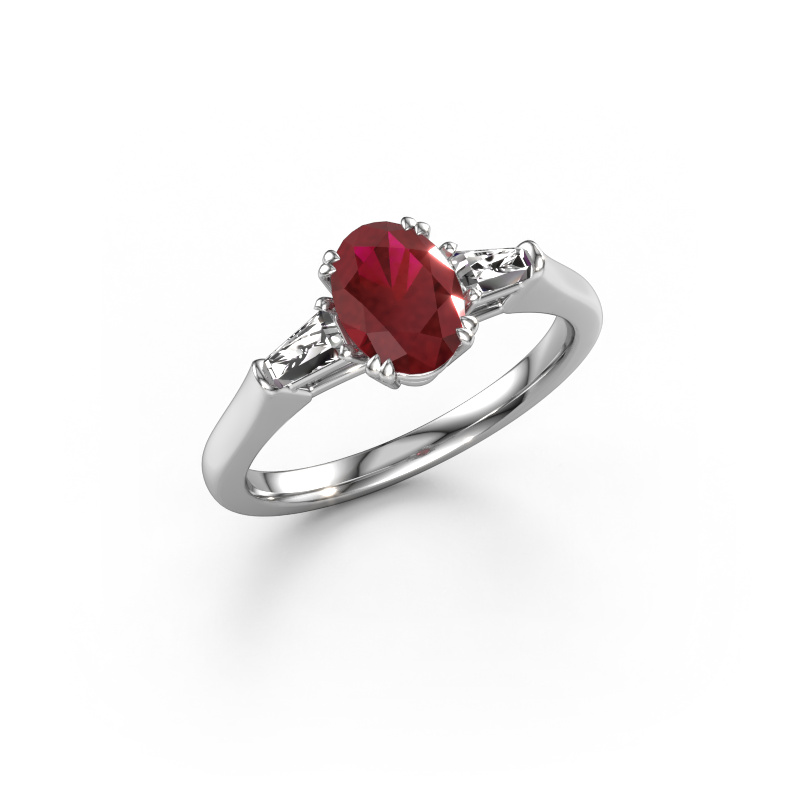 Image of Engagement ring Indy OVL 585 white gold Ruby 8x6 mm