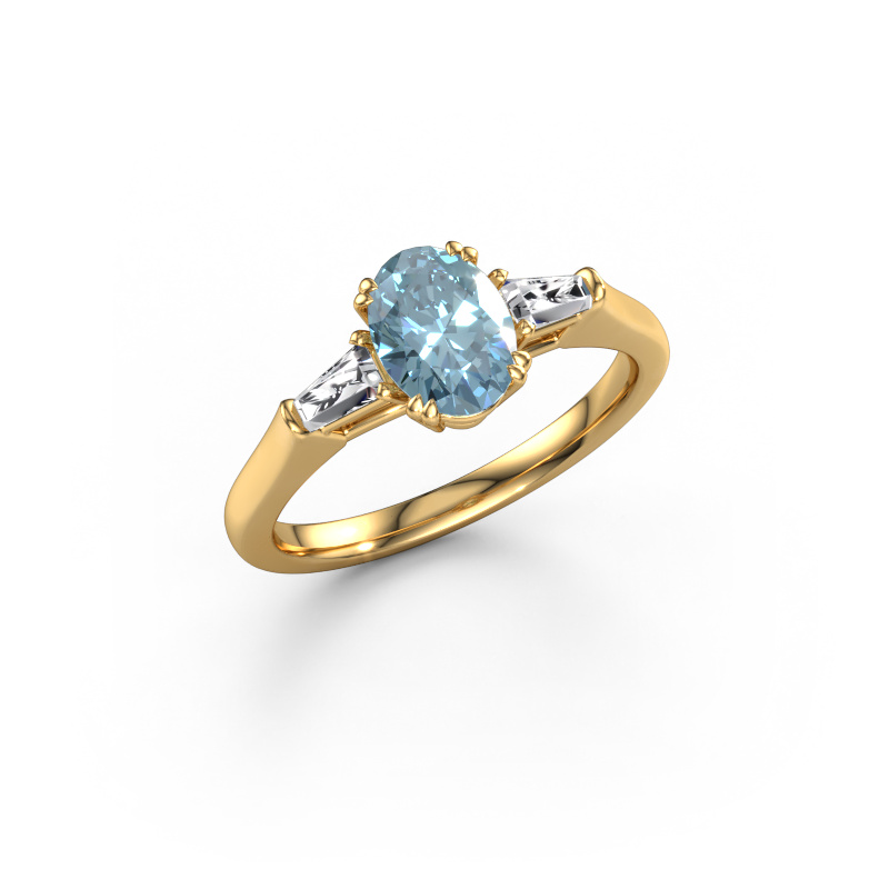 Image of Engagement ring Indy OVL 585 gold Blue lab grown diamond 8x6 mm