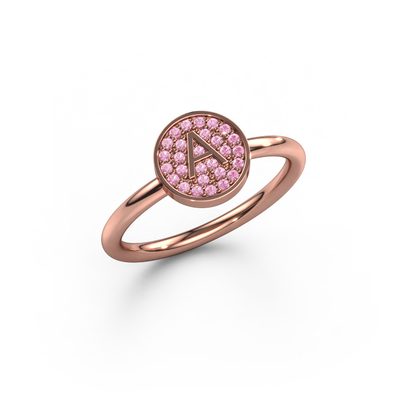 Image of Ring Initial ring 021 585 rose gold Pink sapphire 0.8 mm