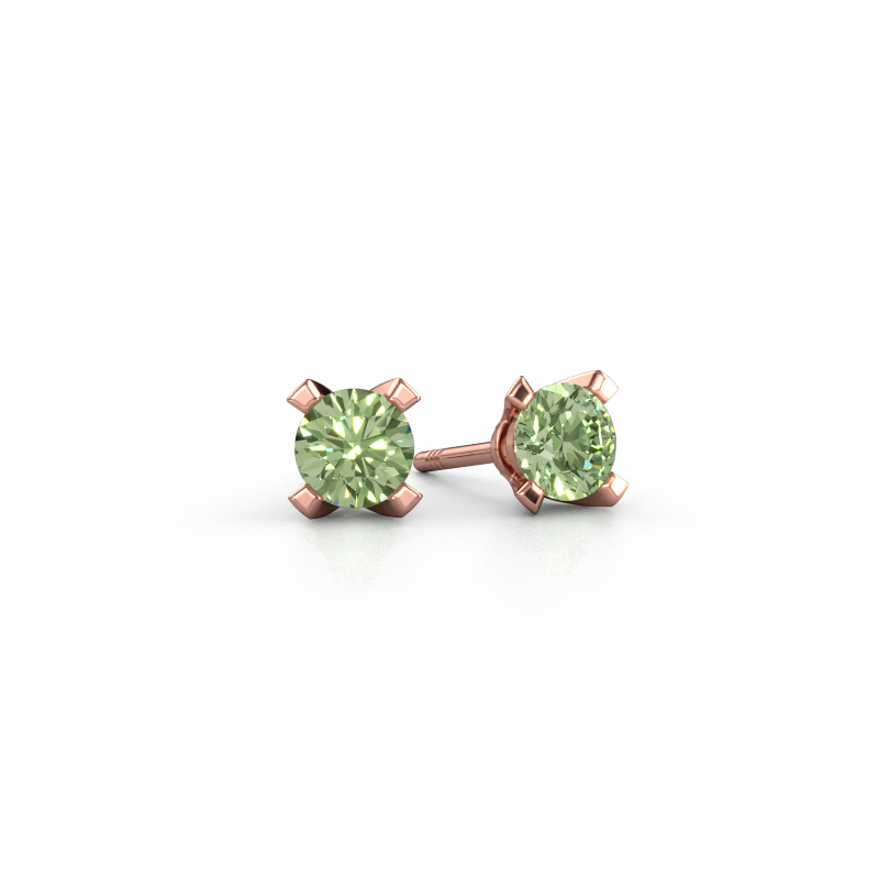 Image of Stud earrings Isa 585 rose gold Green lab grown diamond 5 mm