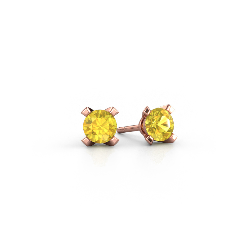 Image de Clous d'oreilles Isa 585 or rose Saphir jaune 5 mm