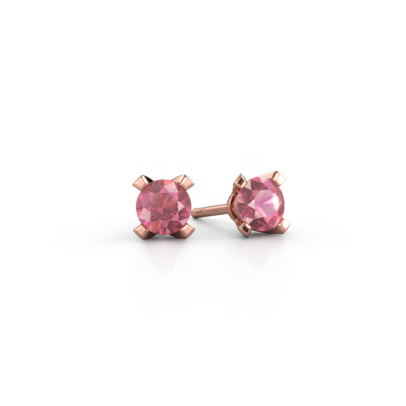 Image de Clous d'oreilles Isa 585 or rose Rose tourmaline 5 mm