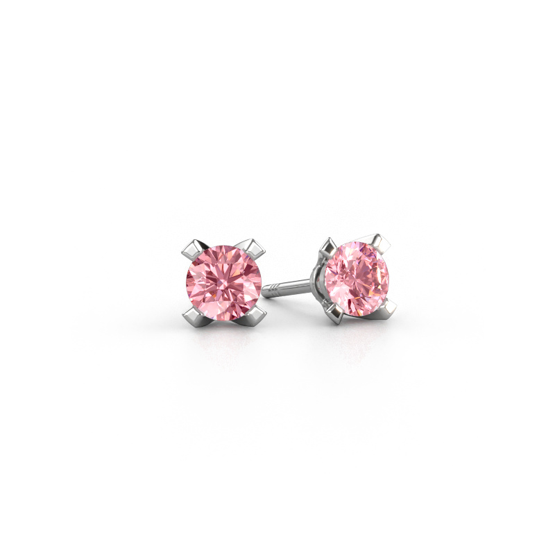 Afbeelding van Oorstekers Isa 585 witgoud Roze lab grown diamant 5 mm