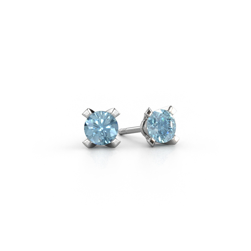 Image of Stud earrings Isa 585 white gold Blue lab grown diamond 5 mm