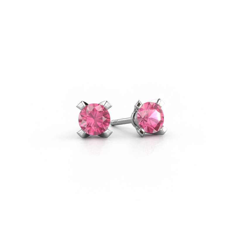 Image de Clous d'oreilles Isa 585 or blanc Saphir rose 5 mm