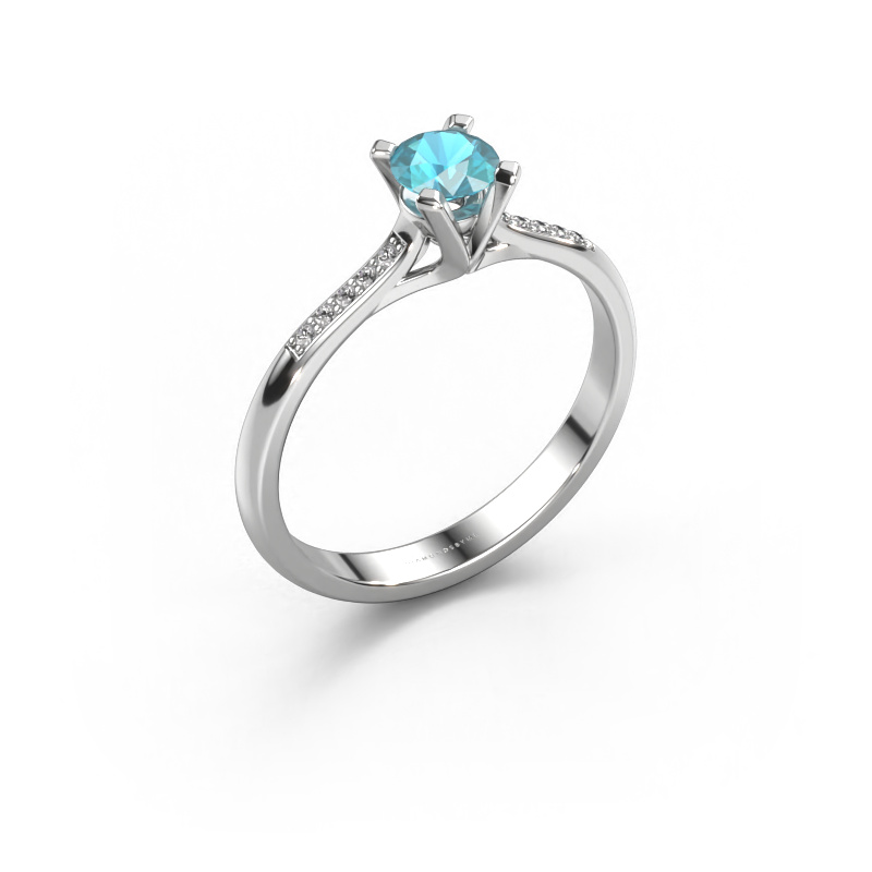 Image of Engagement ring Isa 2 585 white gold Blue topaz 4.2 mm