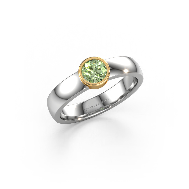 Image de Bague Ise 1 585 or blanc Diamants synthétiques vert 4.7 mm