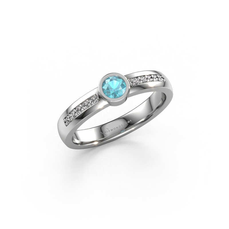 Image de Bague Ise 2 585 or blanc Topaze bleue 4 mm