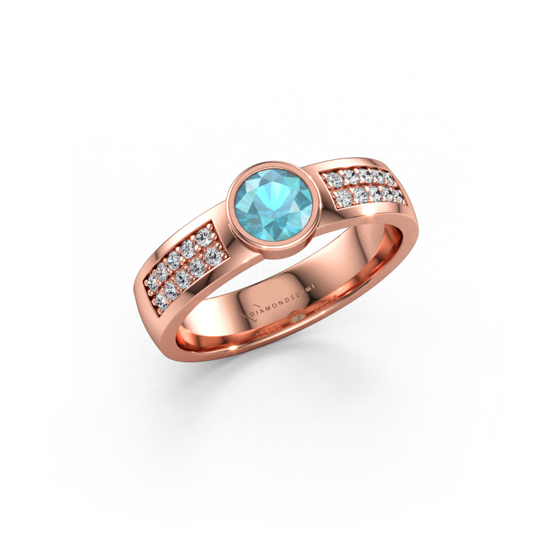Bild av Förlovningsring Ise 3 585 roséguld Blå topas 4.7 mm