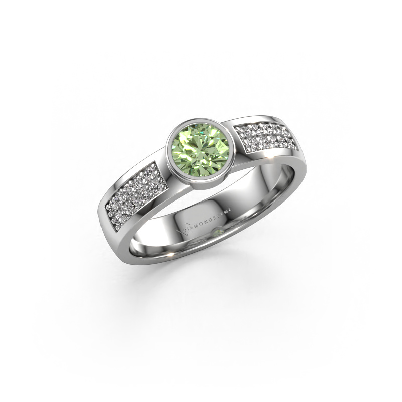 Image de Bague de fiançailles Ise 3 950 platine Diamants synthétiques vert 4.7 mm