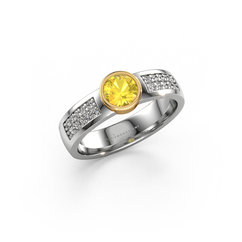 Bild von Verlobungsring Ise 3 585 Weißgold Gelb Saphir 4.7 mm