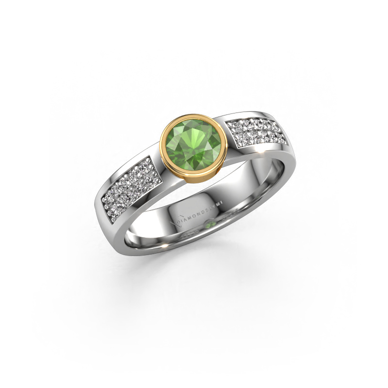 Image de Bague de fiançailles Ise 3 585 or blanc Vert tourmaline 4.7 mm