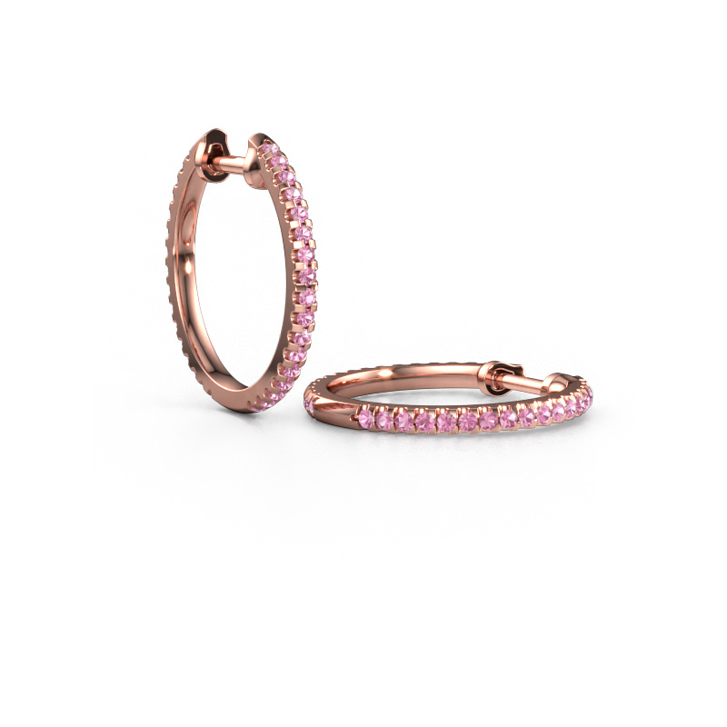 Image of Hoop earrings Jackie 15 mm A 585 rose gold Pink sapphire 1.2 mm