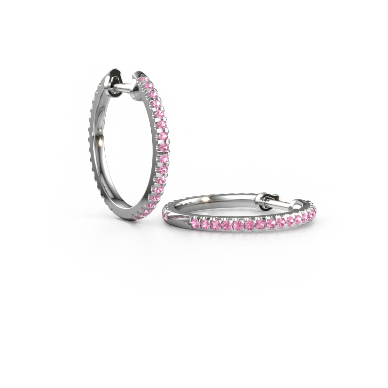Image of Hoop earrings Jackie 15 mm A 585 white gold Pink sapphire 1.2 mm
