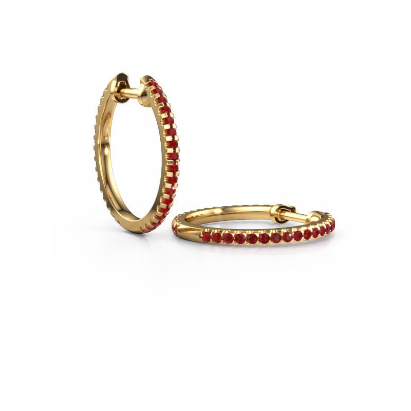 Image of Hoop earrings Jackie 15 mm A 585 gold Ruby 1.2 mm