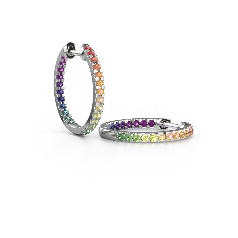 Image of Hoop earrings Jackie 15 mm B 950 platinum Rainbow sapphire 1 2 mm