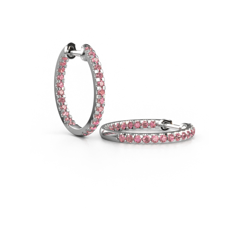 Image of Hoop earrings Jackie 15 mm B 950 platinum Tourmaline pink 2 mm
