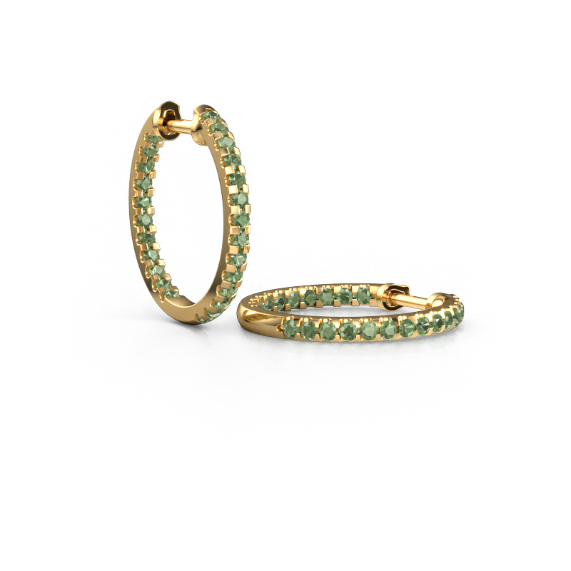 Image of Hoop earrings Jackie 15 mm B 585 gold Tourmaline green 2 mm