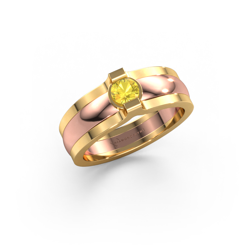 Image de Bague Jade 585 or rose Saphir jaune 4 mm