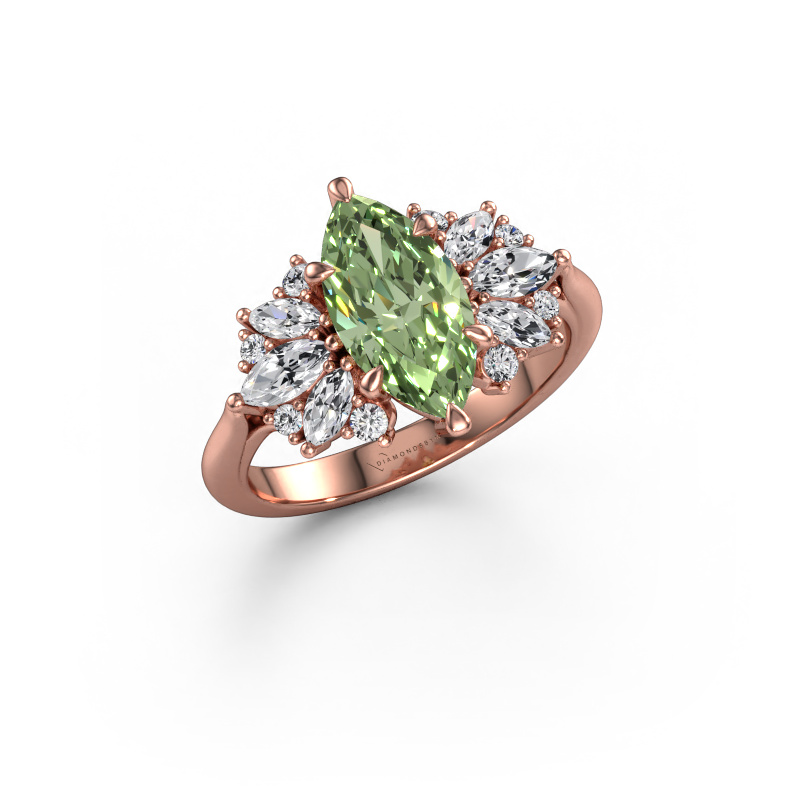 Image of Engagement ring Jaimie 585 rose gold Green lab grown diamond 12x6 mm