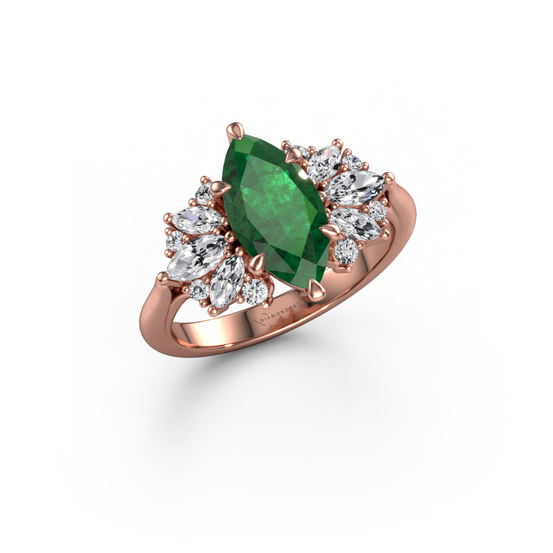 Afbeelding van Verlovingsring Jaimie 585 rosé goud Smaragd 12x6 mm