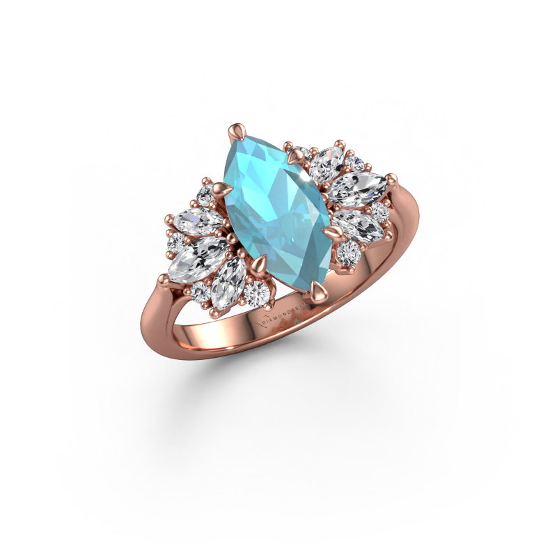 Image of Engagement ring Jaimie 585 rose gold Blue topaz 12x6 mm