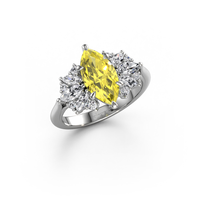 Image of Engagement ring Jaimie 585 white gold Yellow lab grown diamond 12x6 mm