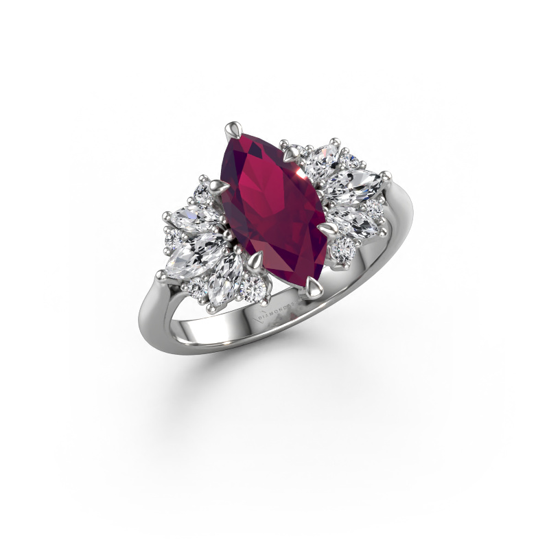 Image of Engagement ring Jaimie 950 platinum Rhodolite 12x6 mm