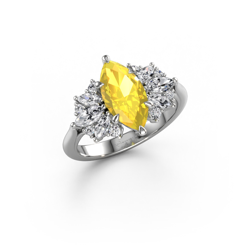 Image of Engagement ring Jaimie 585 white gold Yellow sapphire 12x6 mm