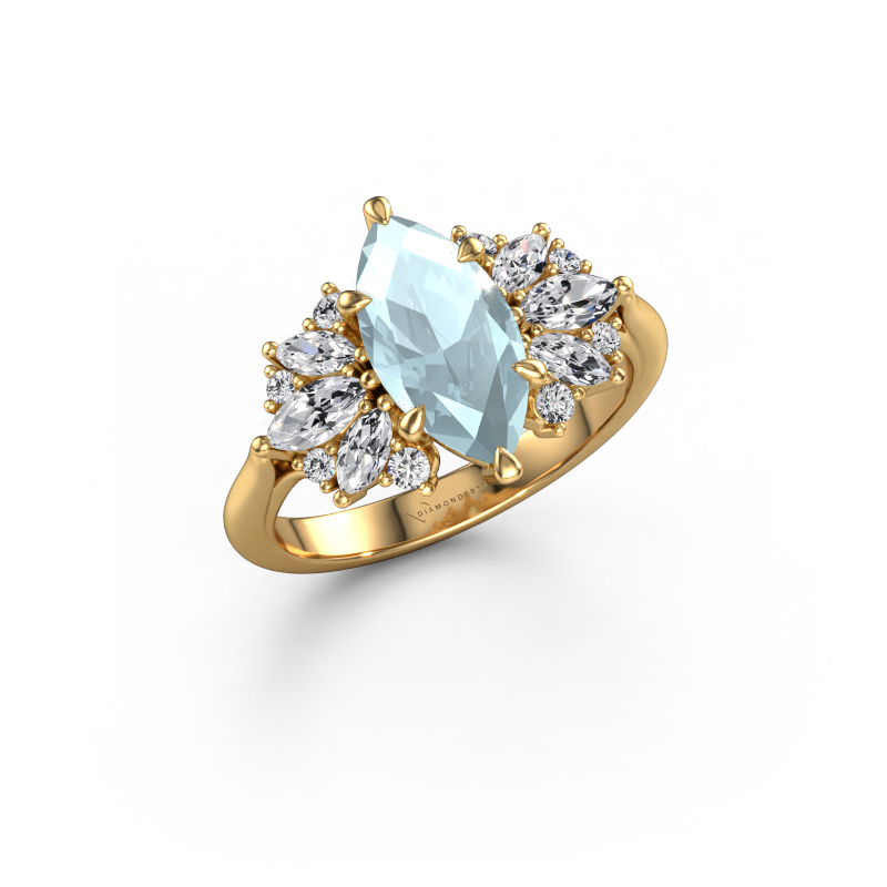 Afbeelding van Verlovingsring Jaimie 585 goud Aquamarijn 12x6 mm