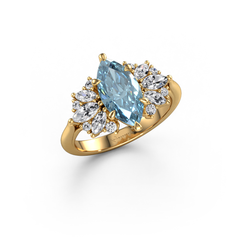 Image of Engagement ring Jaimie 585 gold Blue lab grown diamond 12x6 mm