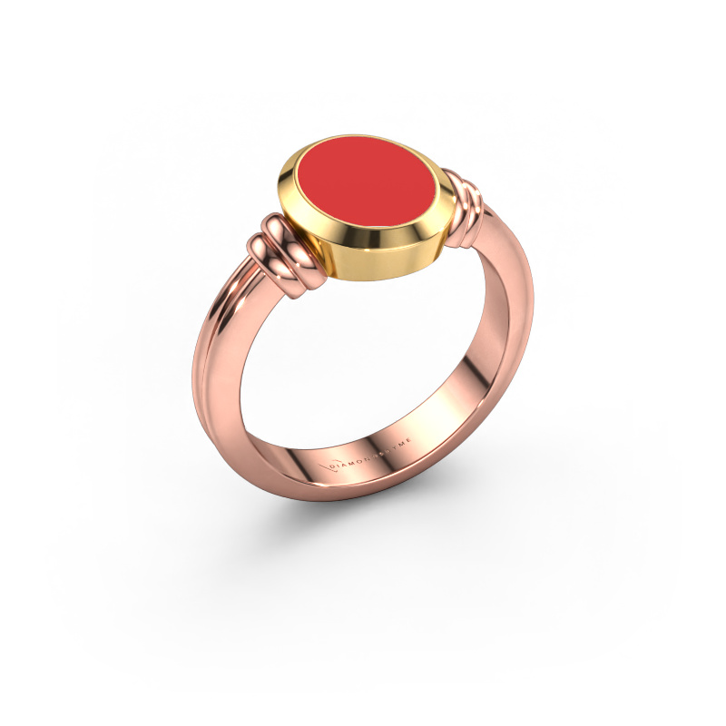 Bild von Pinky Ring Jake 1 585 Roségold Rot Emaille 10x8 mm