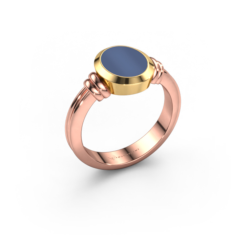 Image de Bague pinky Jake 1 585 or rose Nicolo bleue 10x8 mm