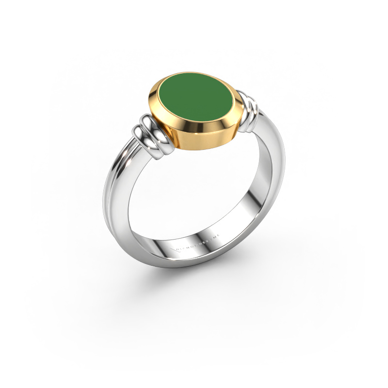 Image of Pinky ring Jake 1 585 white gold Green enamel 10x8 mm