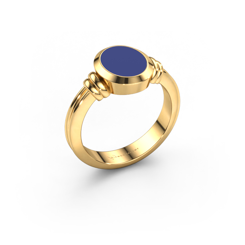 Image de Bague pinky Jake 1 585 or jaune émail bleu 10x8 mm
