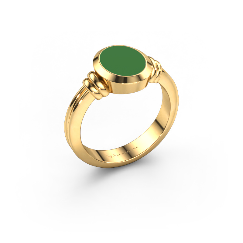 Image de Bague pinky Jake 1 585 or jaune émail vert 10x8 mm