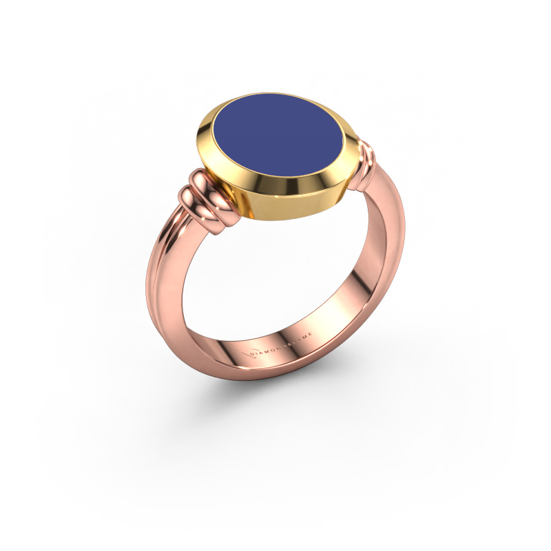 Image of Signet ring Jake 2 585 rose gold Blue enamel 12x10 mm