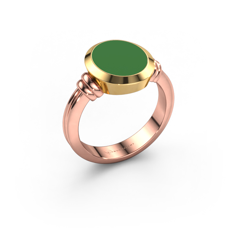 Image of Signet ring Jake 2 585 rose gold Green enamel 12x10 mm