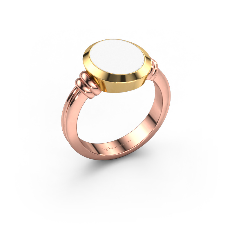 Image de Chevalière Jake 2 585 or rose émail blanc 12x10 mm