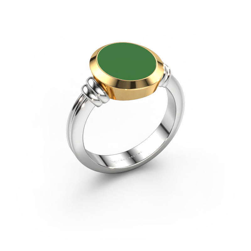 Image de Chevalière Jake 2 585 or blanc émail vert 12x10 mm