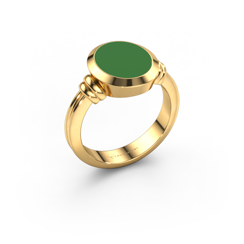 Image de Chevalière Jake 2 585 or jaune émail vert 12x10 mm