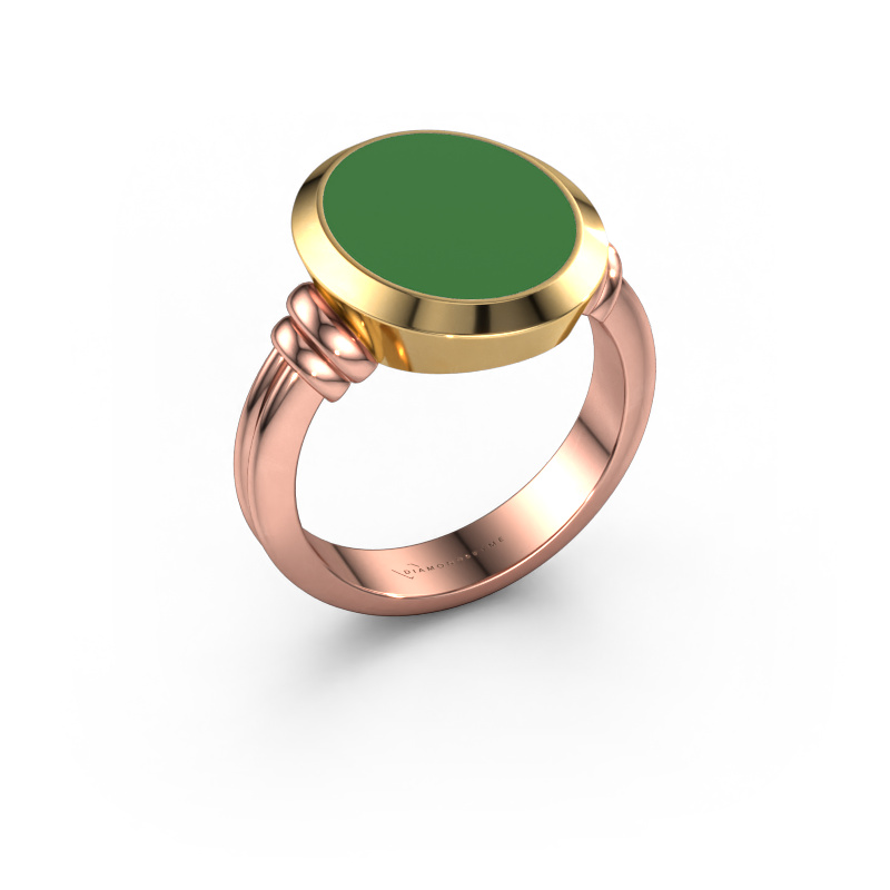 Image of Signet ring Jake 3 585 rose gold Green enamel 15x12 mm