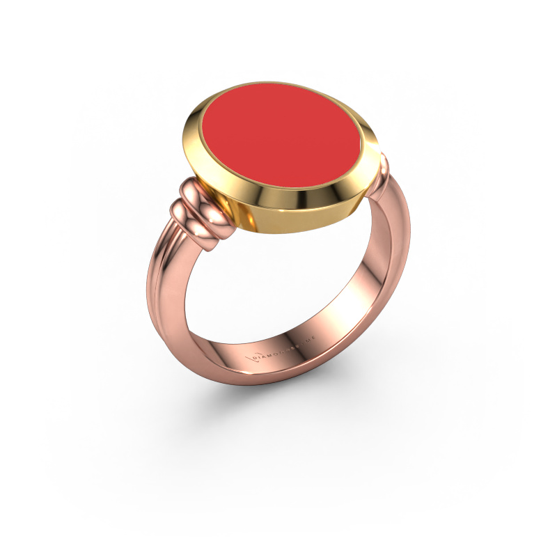 Image of Signet ring Jake 3 585 rose gold Red enamel 15x12 mm