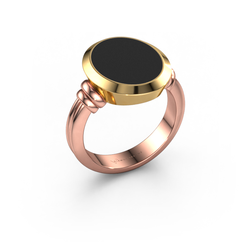 Image of Signet ring Jake 3 585 rose gold Black enamel 15x12 mm