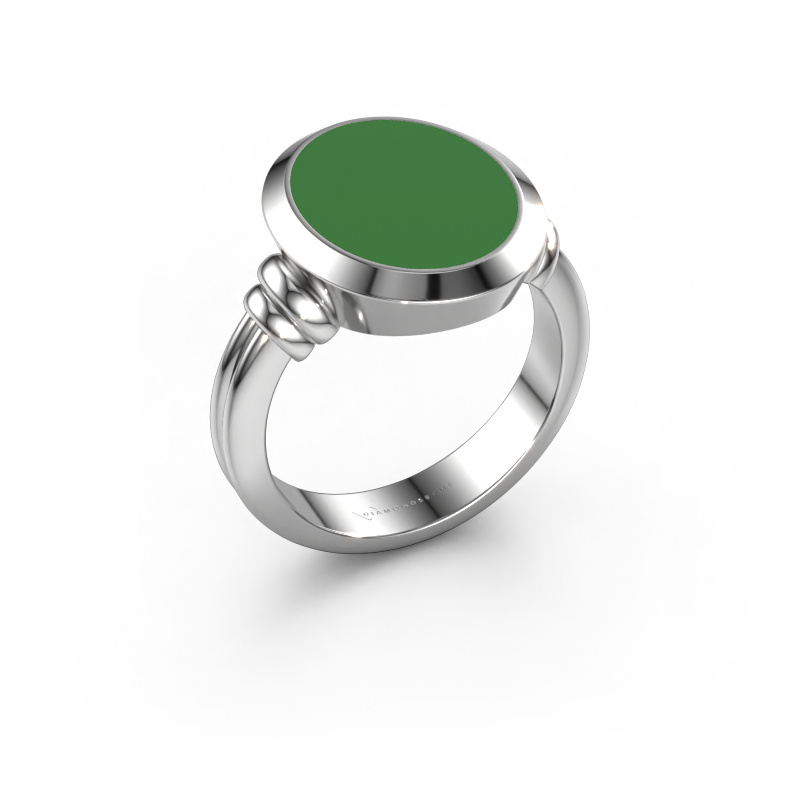 Image de Chevalière Jake 3 950 platine émail vert 15x12 mm