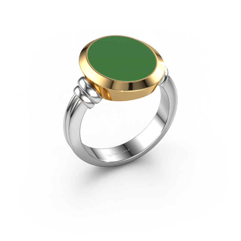 Image of Signet ring Jake 3 585 white gold Green enamel 15x12 mm